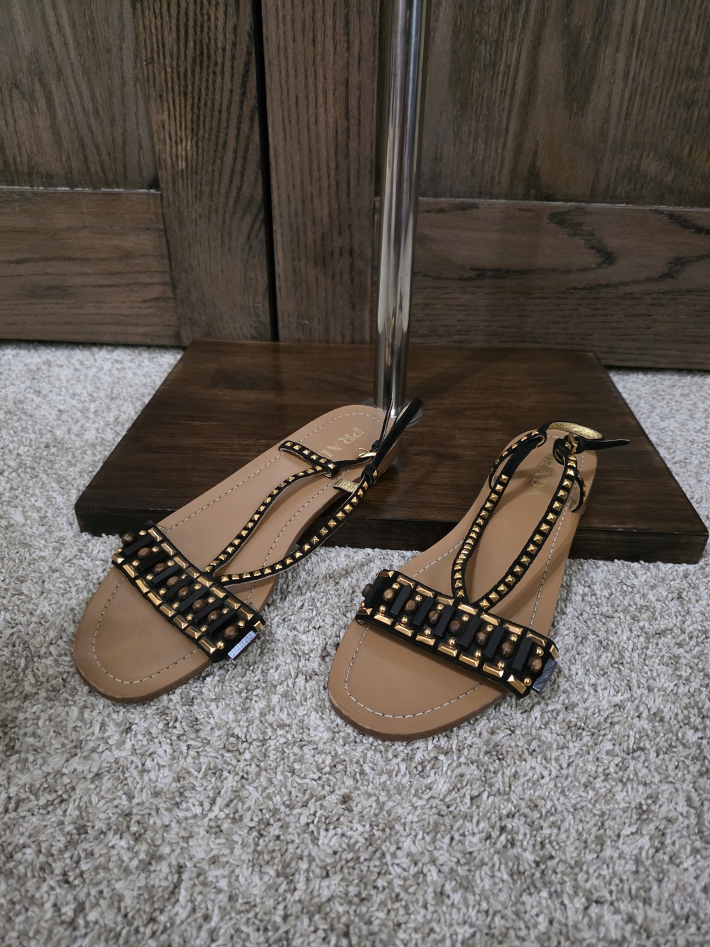 Prada Studded T-Strap Sandals - Picture 4 of 5